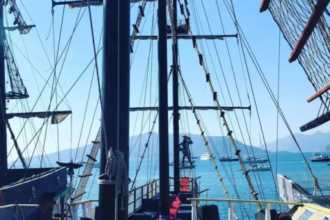 Pirate-costumed crew on Marmaris pirate boat